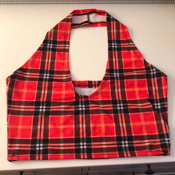 Rave With Mi Gente Plaid Halter Top - Picture 1 of 3